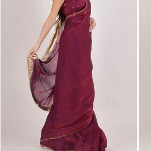 Chic Burgundy and Gold Women's Saree Dress